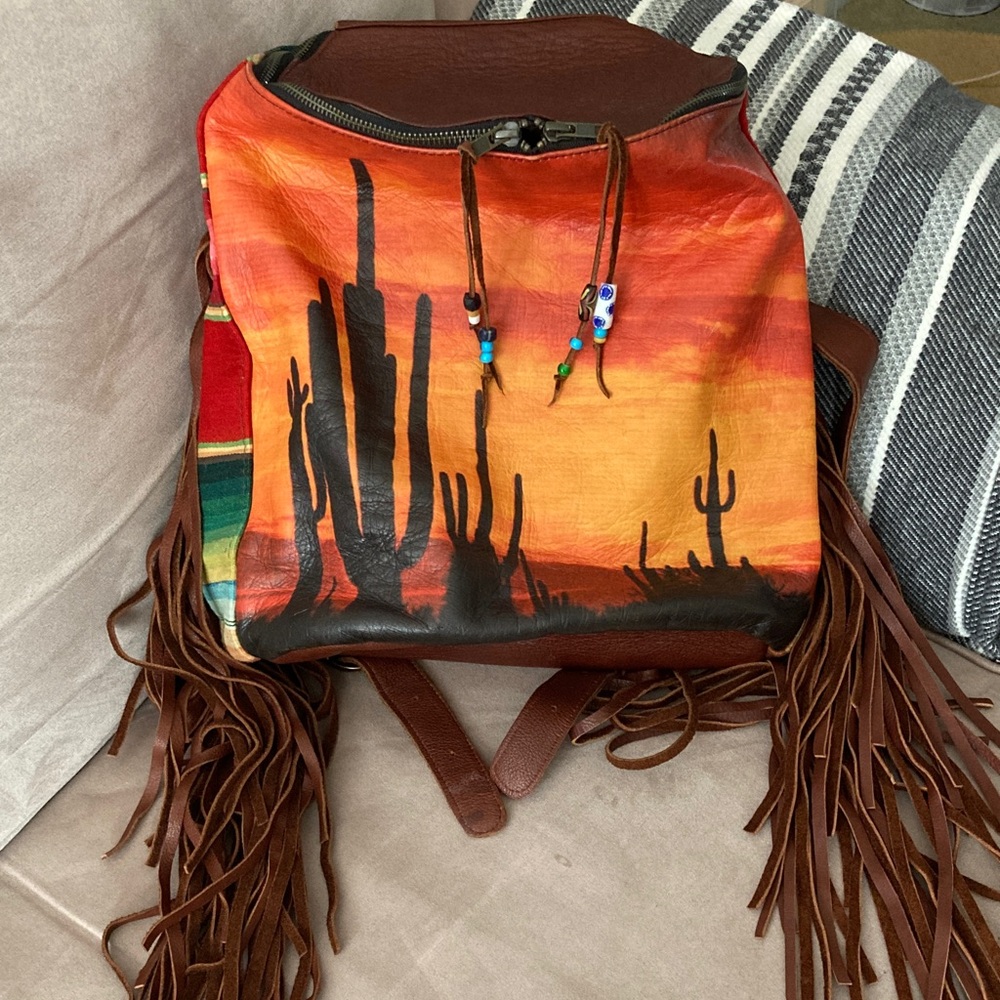 LAST CALL!! TOTEM SALVAGED One of a kind Sunset Cactus Fringe Backpack!!!